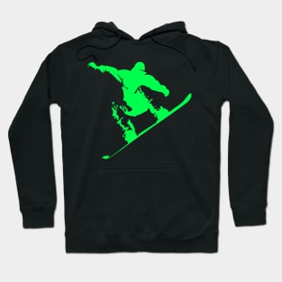 Snowboarding Neon Green Boarder on Black Hoodie